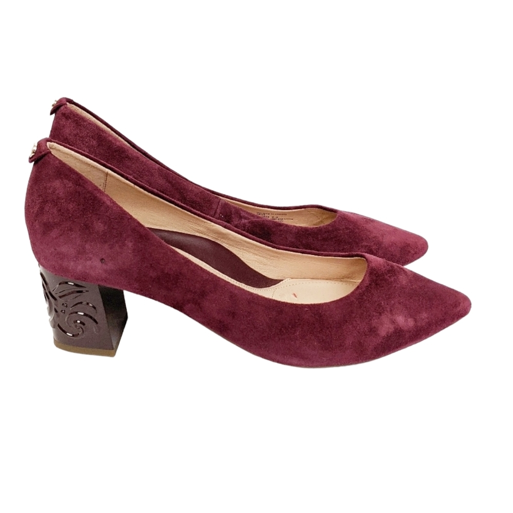 TARYN ROSE Marigold Suede Pumps Heels Pointed Toe Wine Maroon 2" Size 9